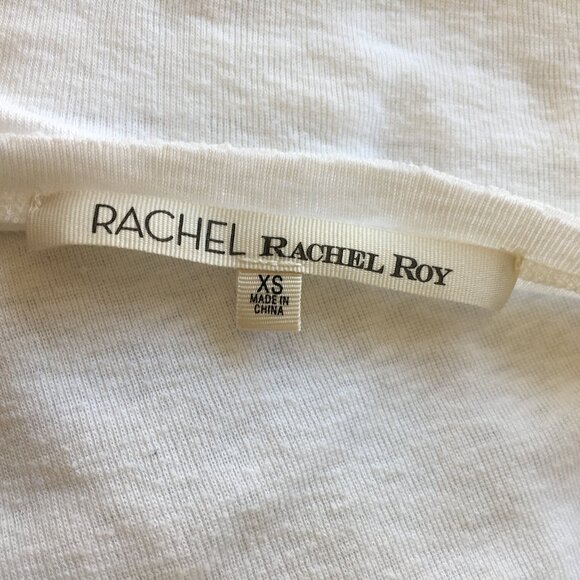 Rachel-RACHEL ROY Relaxed Fit White Ruching Rounded Hem Short Sleeve Shirt Top - Picture 2 of 9
